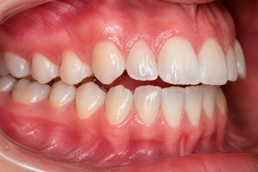 Protrusion — upper front teeth sticking out beyond the lowers